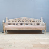 Mughal Garden Hand Carved Balinese Daybed Whitewash 206X90X87 cm